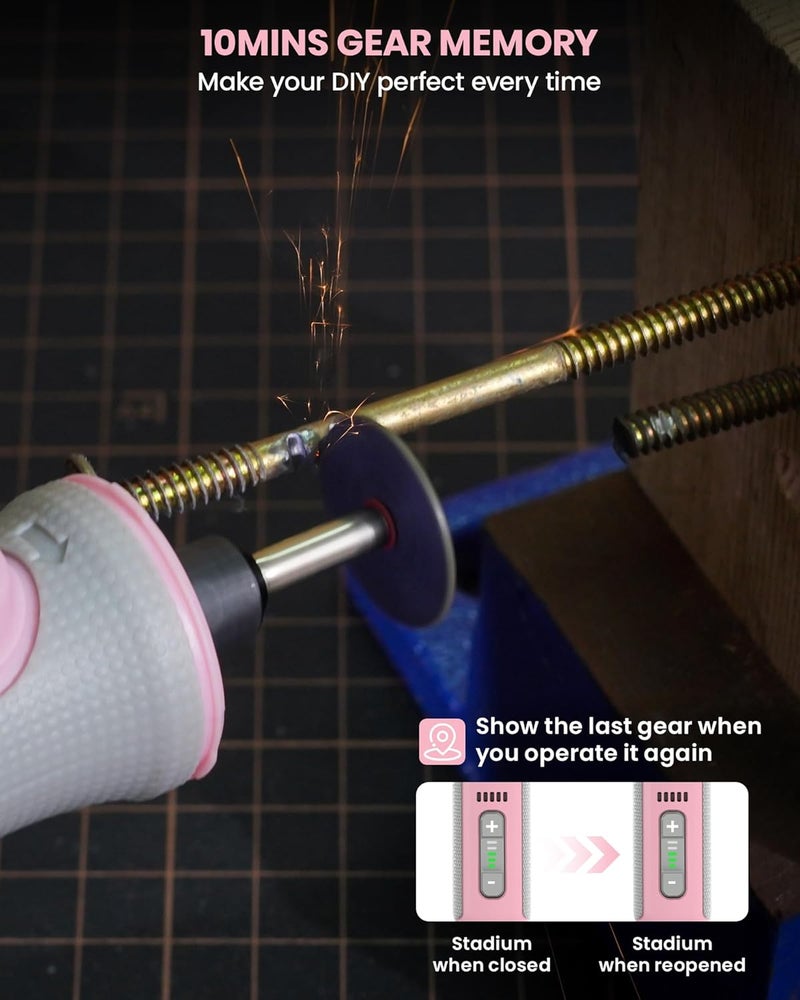 SCHTUMPA Rotary Tool Pink, 8V Cordless Rotary Tool with 2.0Ah Battery, Rotary Tool Kit with Upgraded Sanding Belt, 25 Rotary Tool Accessories for Grinding, Carving, Engraving, Polishing, Cutting, etc - Image 3